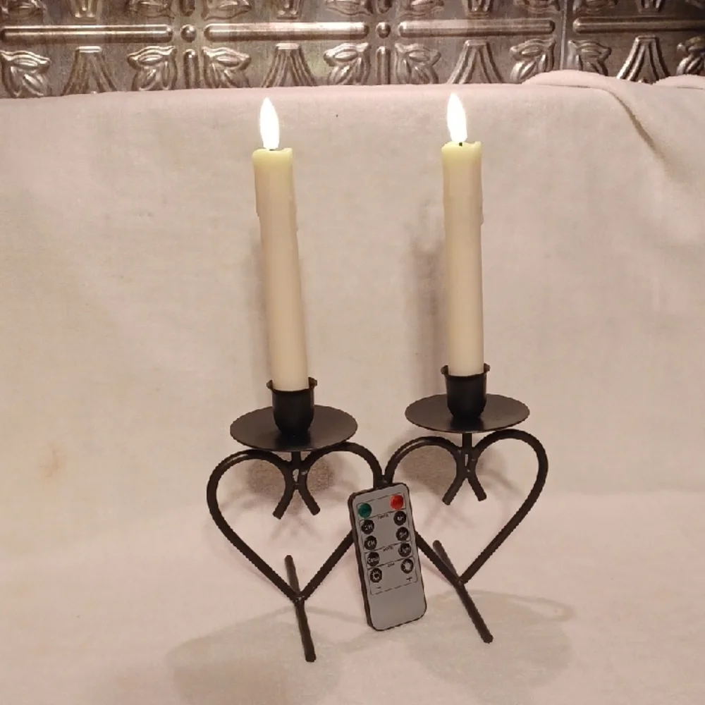 Vintage Black Heart Candle Holder Pair